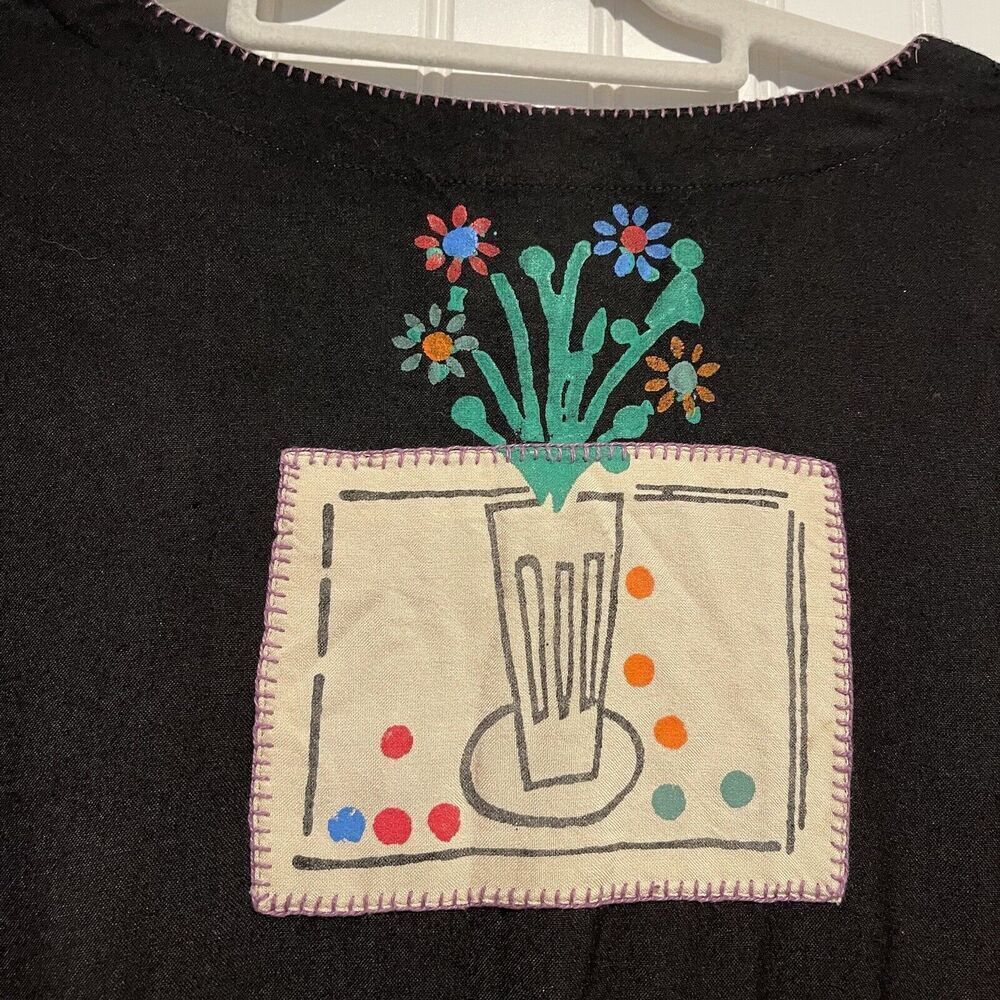 Vintage Hand Jive Hand Block Art To Wear Dress Plaid Sleeves Floral Midi Small - Picture 7 of 7